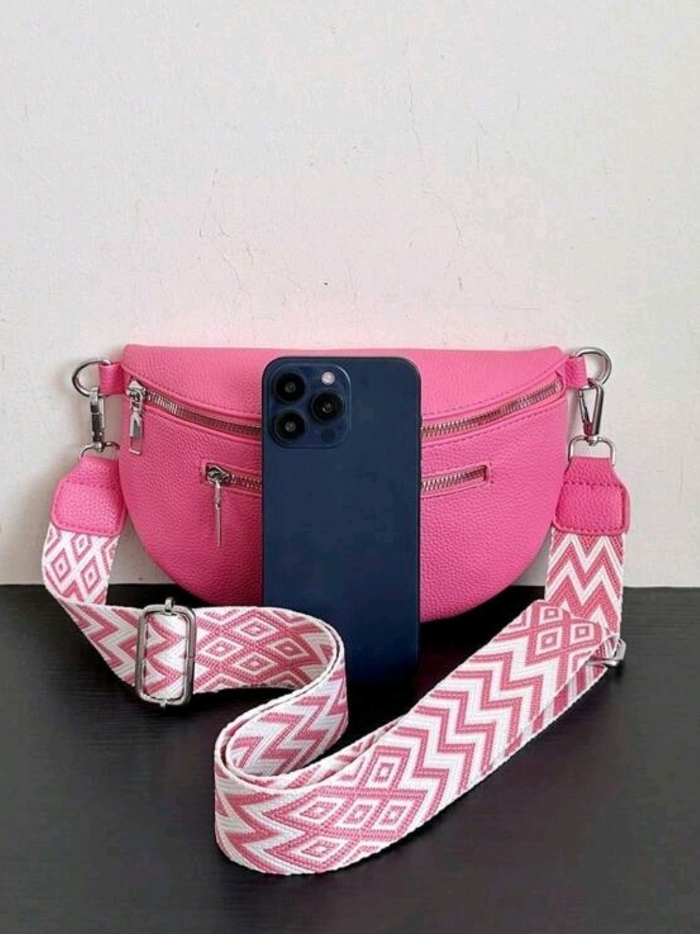 Pink Women's Crossbody Belt Bag - Stylish Hands-Free Carry